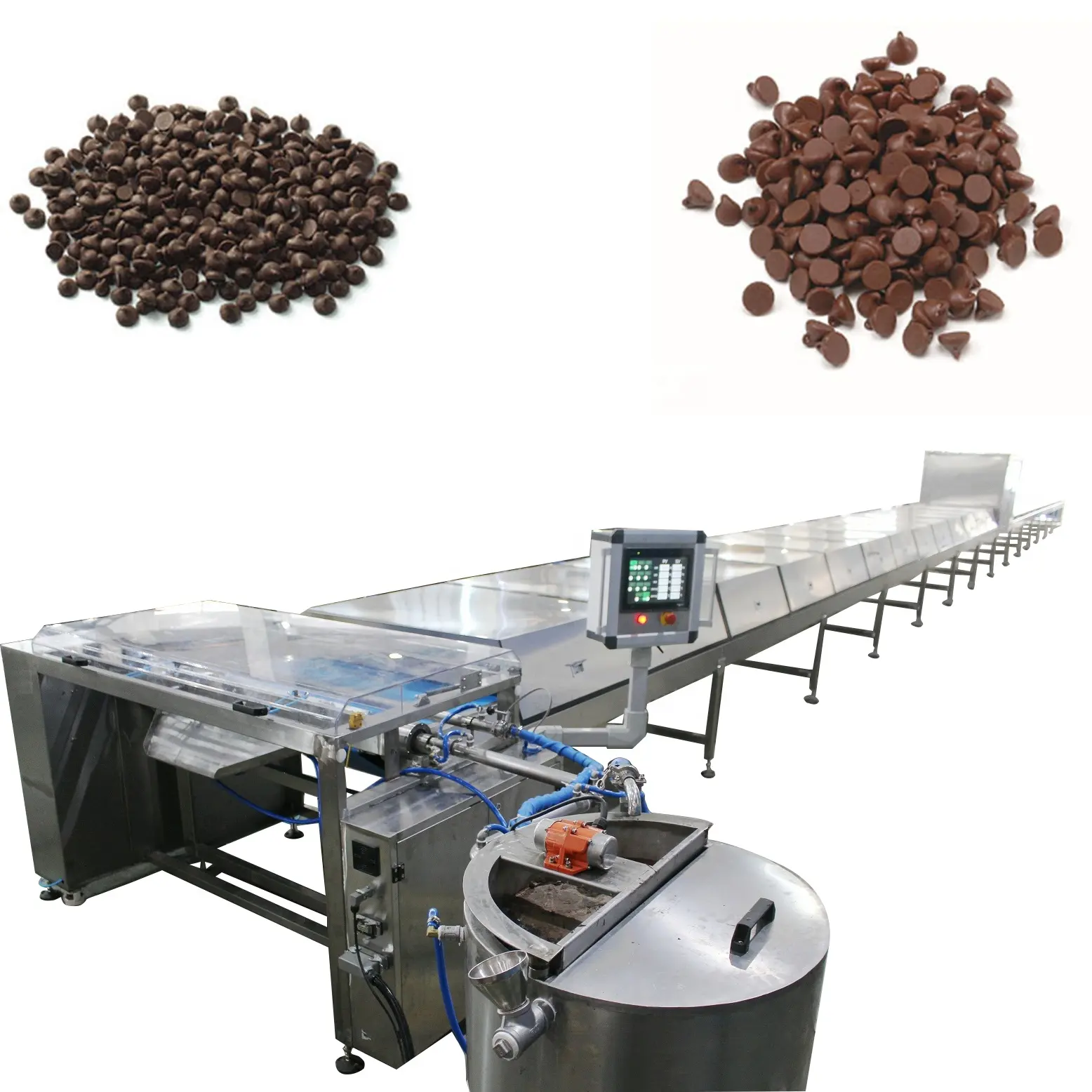 Máquina de depósito de virutas de rodillo automático de 1500mm de ancho Línea de caída de chocolate para hacer máquina de chocolate
