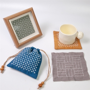 Sashiko Mending &amp; Patchwork <strong>Kit</strong> 5 Pcs of Water-Soluble Paper Stick'n Stitch <strong>Pattern</strong> Transfers 6 Pcs of Colorful Fabric for DIY - Product Image 5