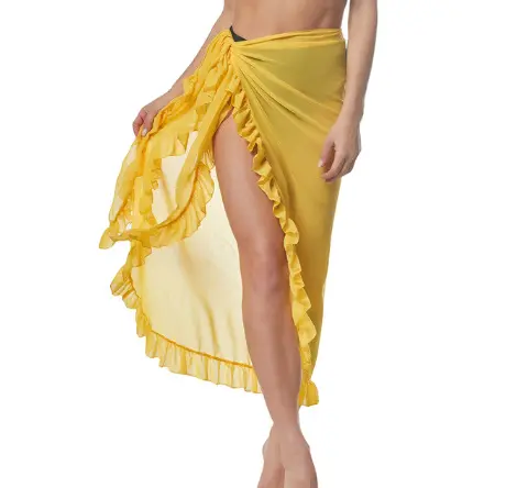 女性用シフォン水着カバーアップファッションカラービーチラップサロンカバーアップ水着サロンビキニラップスカート