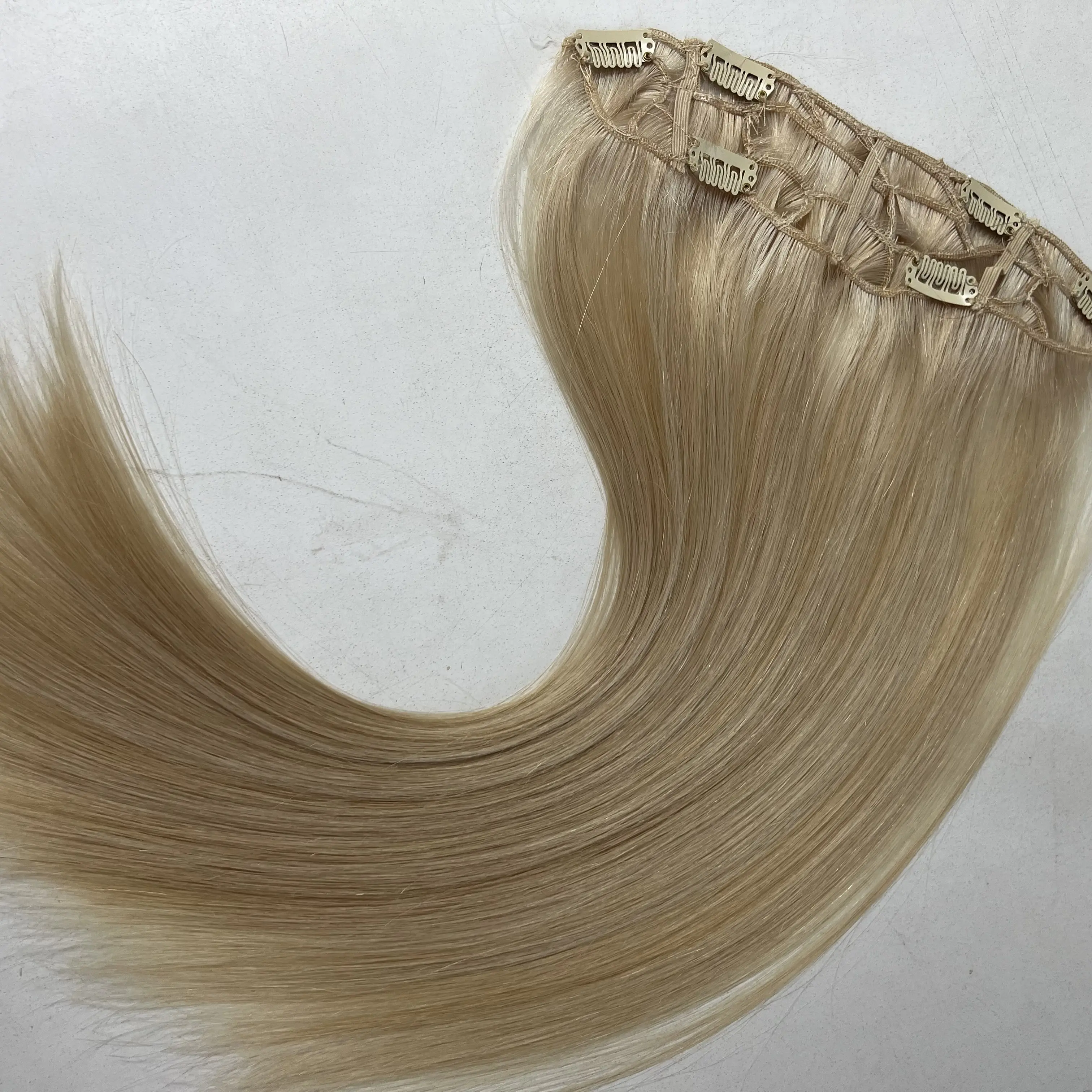 Clip per estensioni dei capelli umani veri di un pezzo dritto in osso Ins trame pezzi di capelli europei a forma di V/U