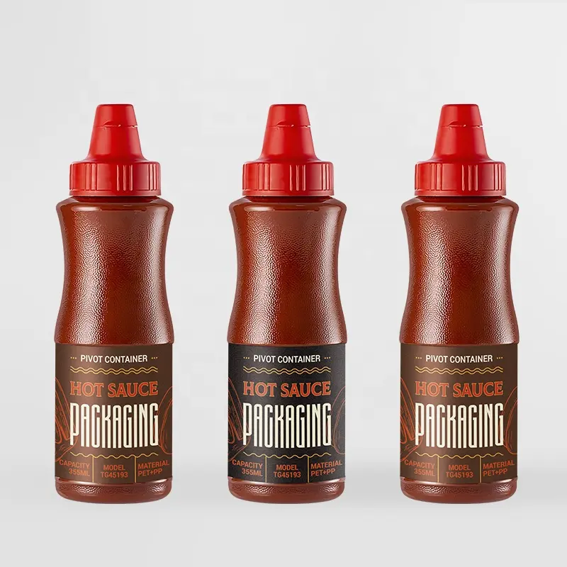 Emballage de condiments PET givré 355ml 720ml vinaigrette en plastique sauce chili bouteille à presser