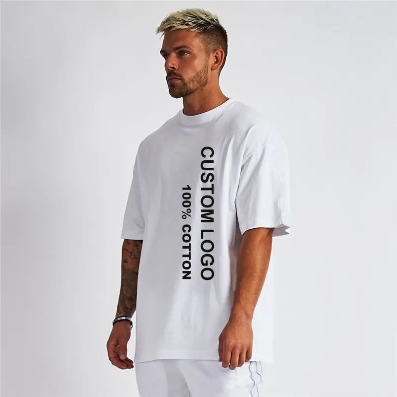 Qianzun hip hop Alta Qualidade gota ombro Personalizado T-shirt Impresso 100% Algodão Homens Plain Tshirt Unisex Em Branco branco ginásio Oversized