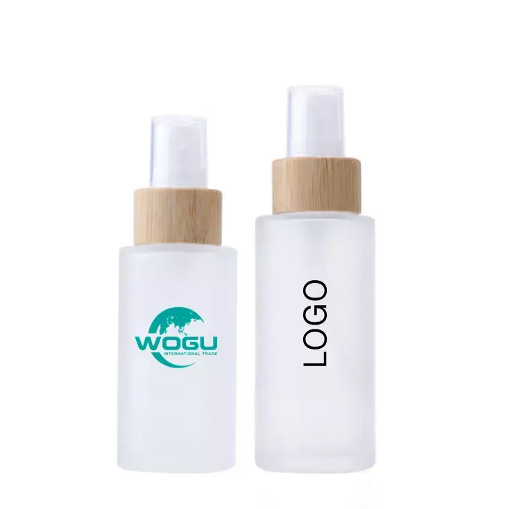 Botella de vidrio esmerilada con logotipo personalizado para cosméticos, botella esmerilada con cuello de bambú vacío para habitación, ambientador de aire de 100ml