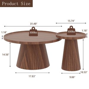 AJUNION Mid Century Modern <strong>Nesting</strong> Coffee <strong>Table</strong> Set Wood Grain Veneer Fluted Round Tea <strong>Table</strong> and <strong>End</strong> <strong>Table</strong> Set for Living Room - Product Image 4