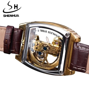SHENHUA 9870 2023 yeni İzle erkekler Steampunk iskelet kendini sarma erkek saat iş erkek deri otomatik mekanik saatler