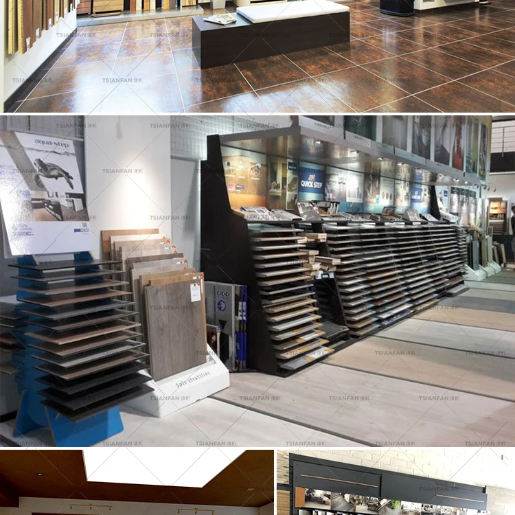 Modern Style Showroom Turn Page Metal Multi-Layer Floor Rack Wood Display Stands Parquet Tile Rack Wooden Flooring Sample Stand
