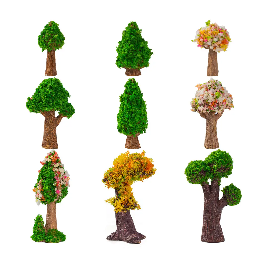 미니어처 시뮬레이션 나무 도매 DIY 수제 기념품 나무 녹색 노란색 꽃 체리 소나무 어린이 아기 인형 예술 공예 수지