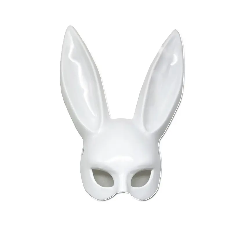 Media máscara de Orejas de conejo para niños para Halloween Bola de Pascua Traje de fiesta de cumpleaños Máscara de conejo de Mascarada blanca