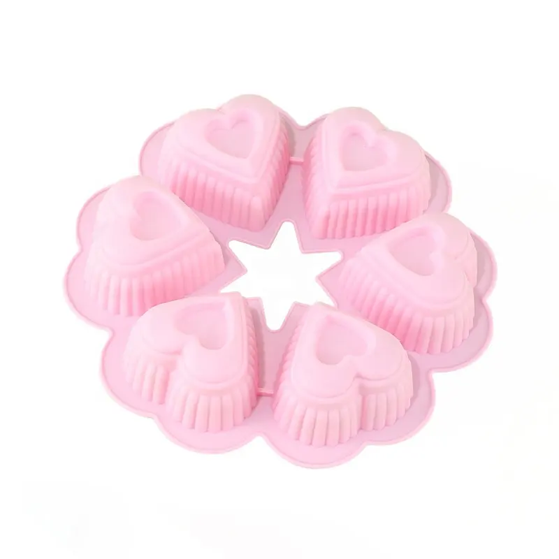 new design 6 cavity food grade easy release heart shaped silicone cake mold cake decorating supplies molds cake tools