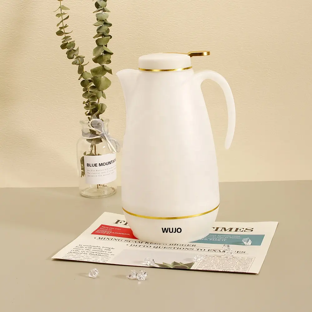 Wujo vaso térmico para café, pote de café branco 1 litro de luxo, estilo nórdico, dubai, arábia saudita, à vácuo/fabricante térmico isolado