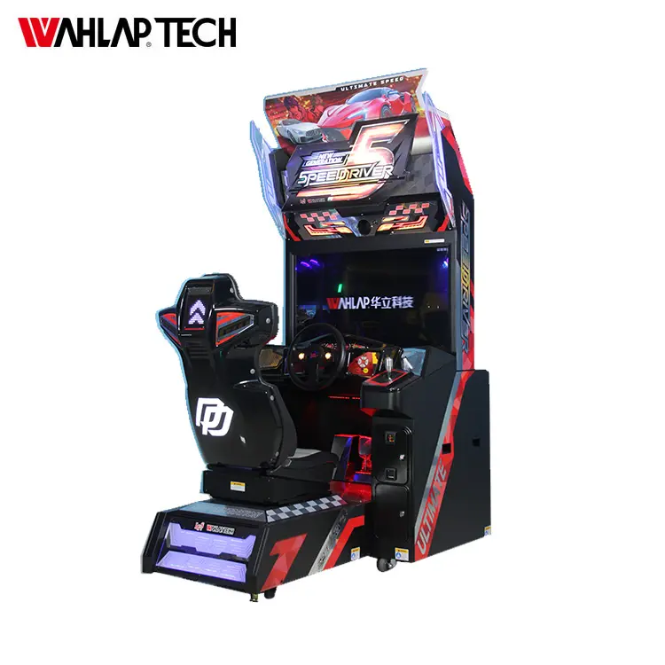 Coin operated car racing simulator arcade machine