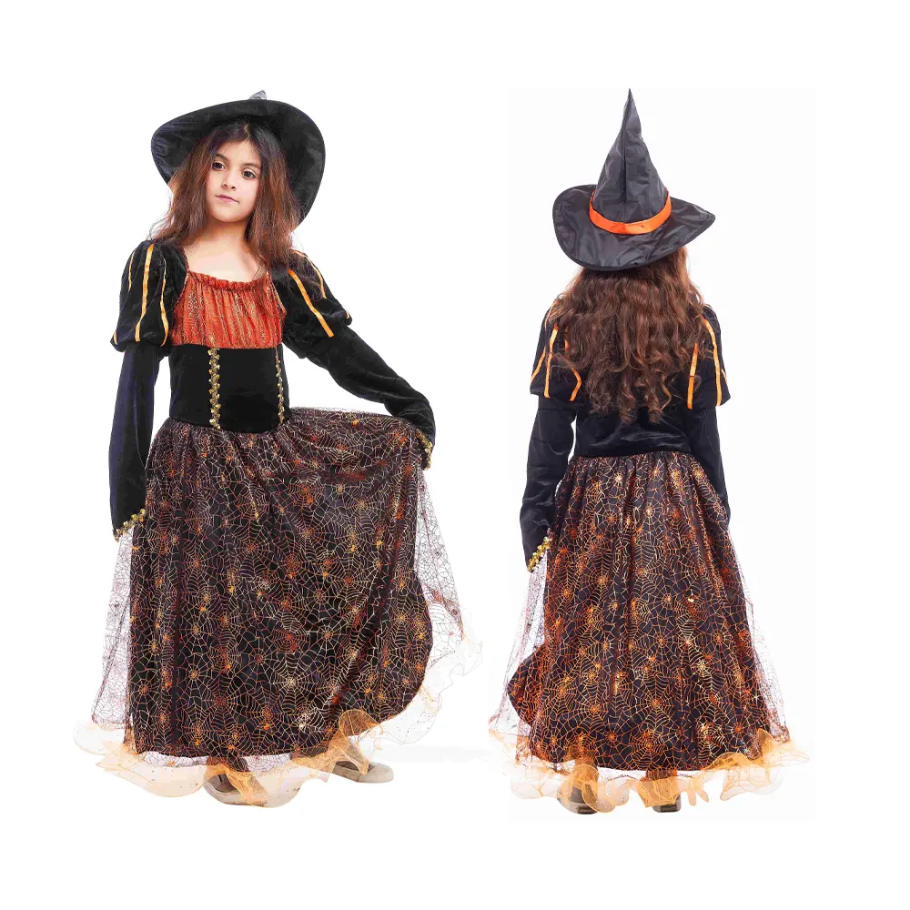 2024 vendita calda carnevale nuova moda a buon mercato Vintage Halloween Party strega Costume per bambini