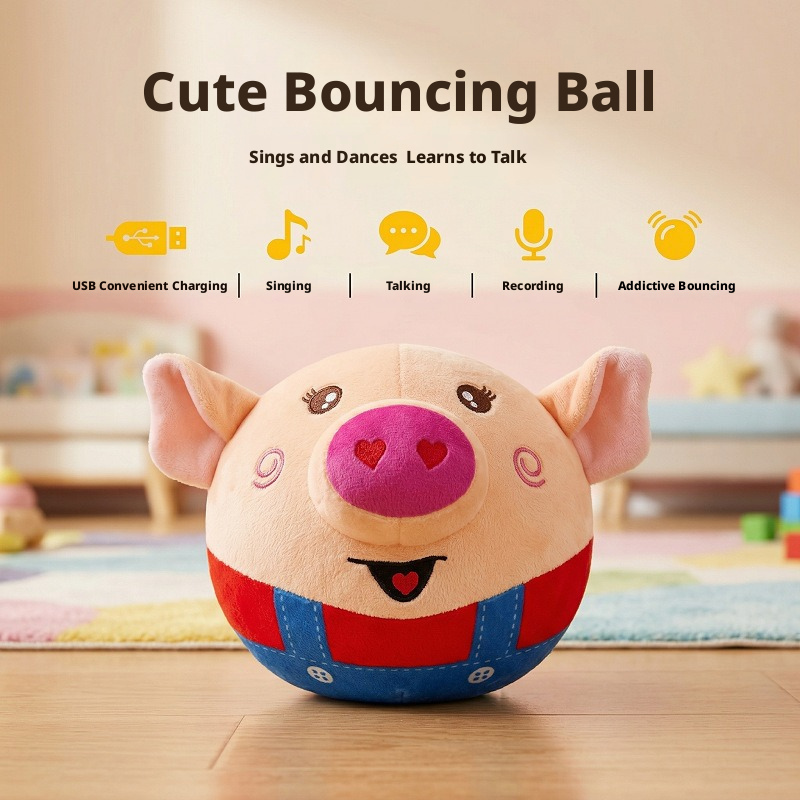 rechargeable bounce ball-little red pig with usb cable