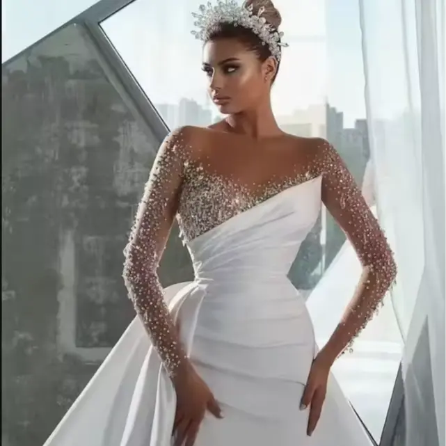 New African Mermaid Slim Wedding Dress Detachable Trailing Long Skirt Sexy Evening Dress Wholesale