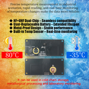 HF UHF Dual-Freight มีการวัดอุณหภูมิแบตเตอรี่แผ่นป้ายโลหะ RFID สำหรับเก็บโซ่เย็น - Product Image 2