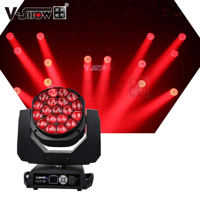 V-SHOW 19X15W Rgbw Led Lớn Ong Mắt Led Lớn Mắt Chùm Rửa Zoom Di Chuyển Nhẹ Đầu Cho câu Lạc Bộ