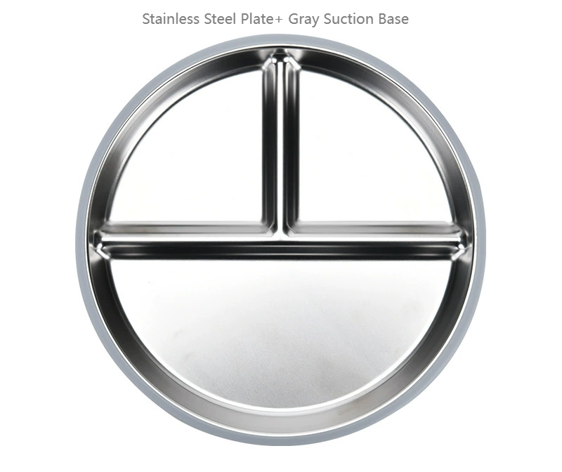 Plaque ronde divisée en acier inoxydable avec base d'aspiration grise