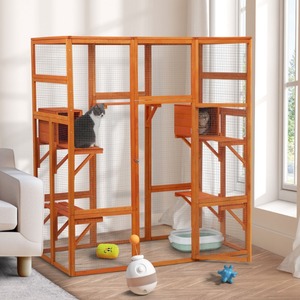 5 Perches, 2 Condos ve 1 kilitlenebilir kapı, turuncu ile büyük kedi muhafaza - Product Image 1