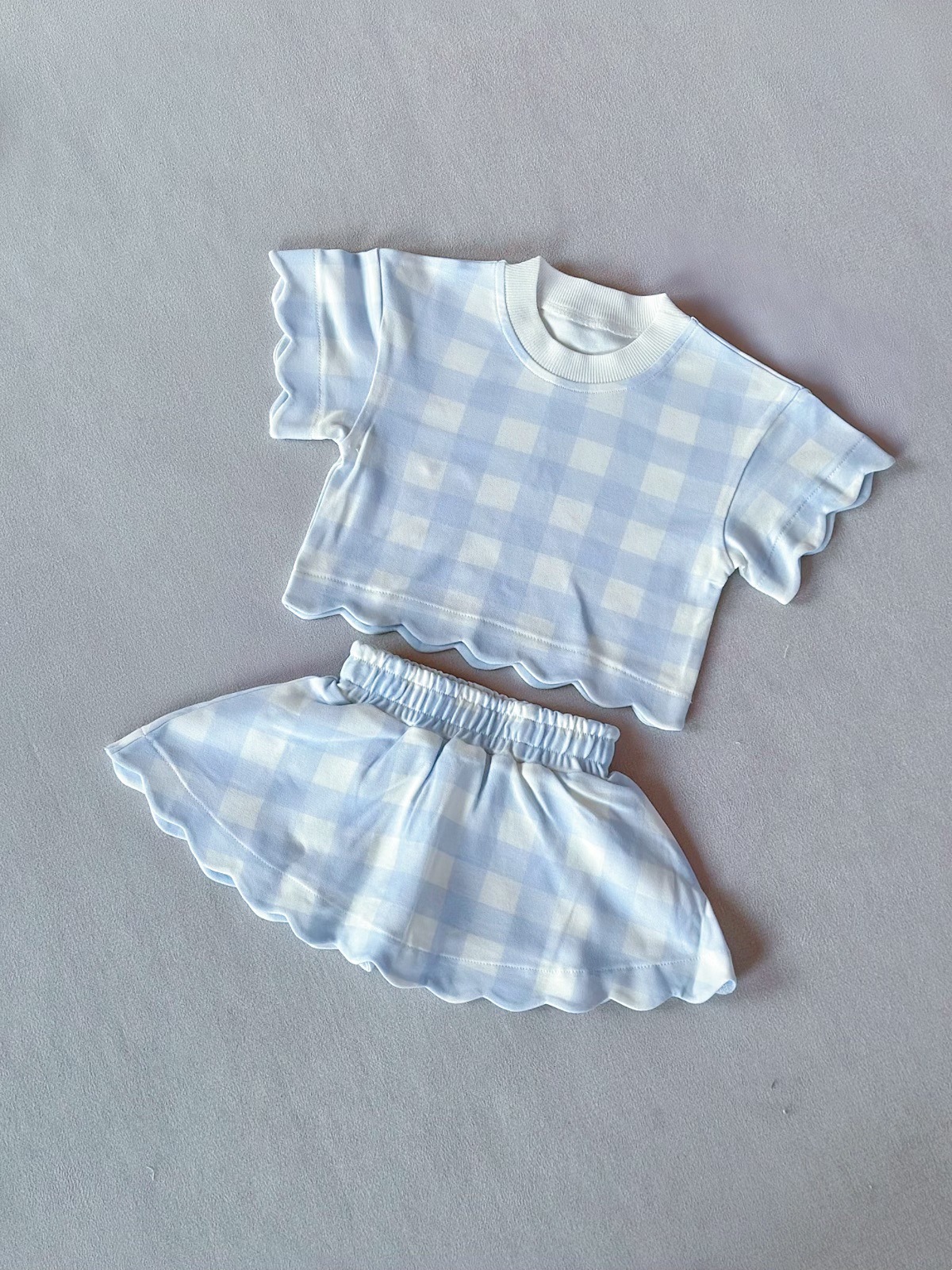 Light blue plaid skirt set