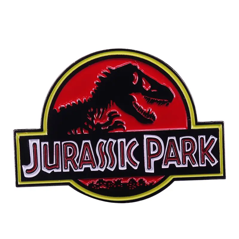 Film Jurassic Park Logo spilla fantascienza avventura film ispirazione distintivo sport metallo ferro Souvenir distintivi personalizzati