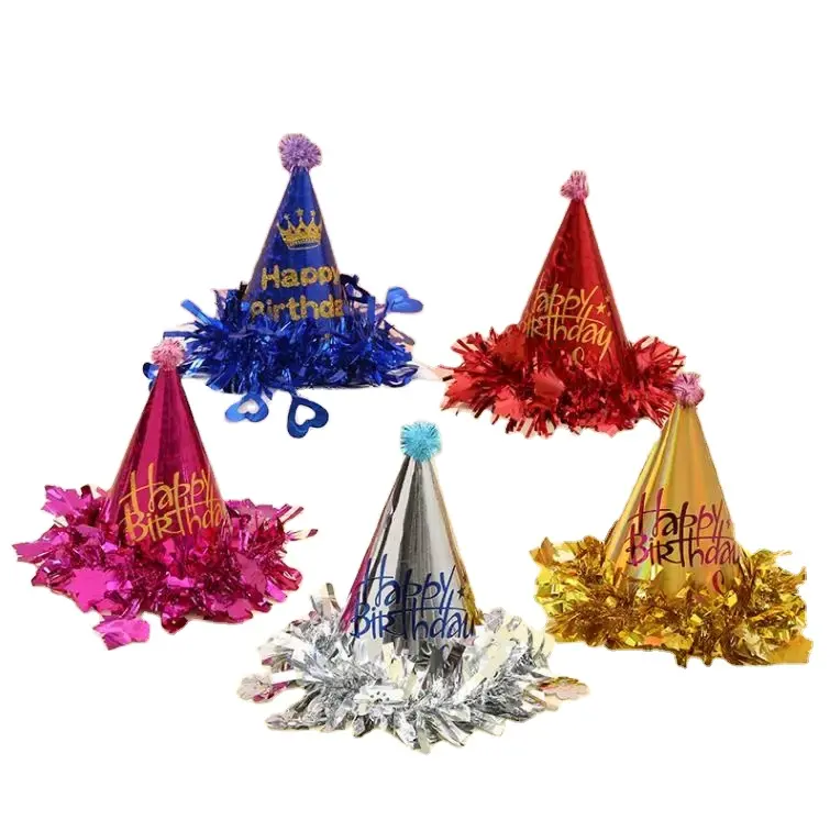 Gran oferta de suministros para fiestas infantiles, sombreros de feliz cumpleaños con encaje láser para cumpleaños, sombrero Floral festivo, decoración de fiesta