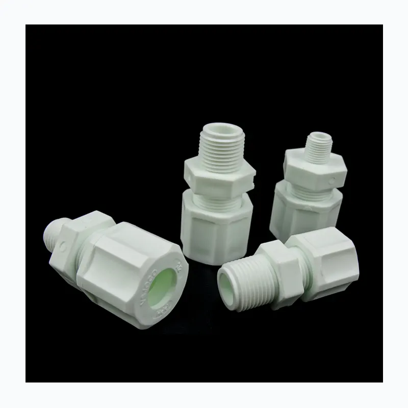 PP tube fitting plastic joint PP double ferrule compression male connectors straight direct pipe joint