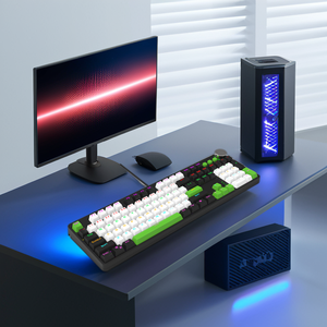 104-Key Full Size <strong>Computer</strong> <strong>Keyboard</strong> with Blue Switch Double Shot Keycaps Multimedia Knob Mechanical Operation for Windows - Product Image 6