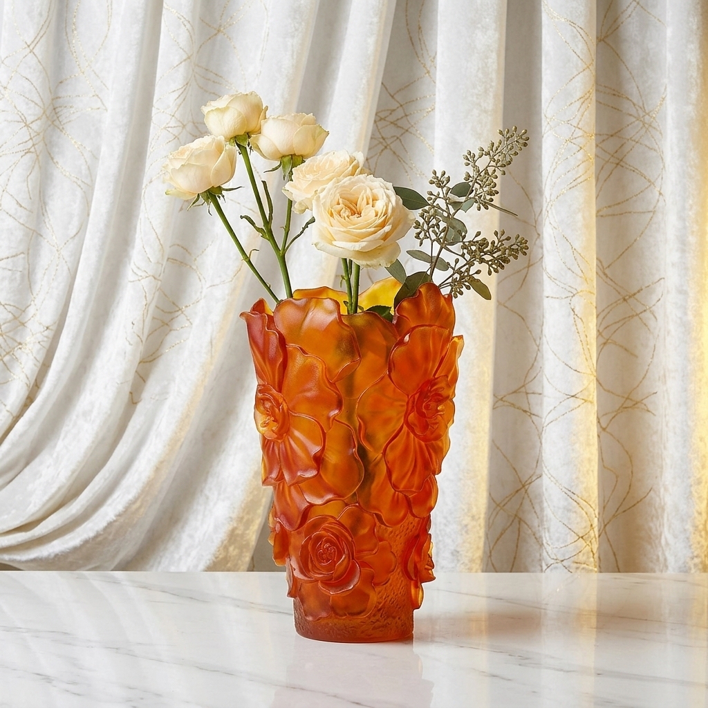 Light amber-camellia flower vase