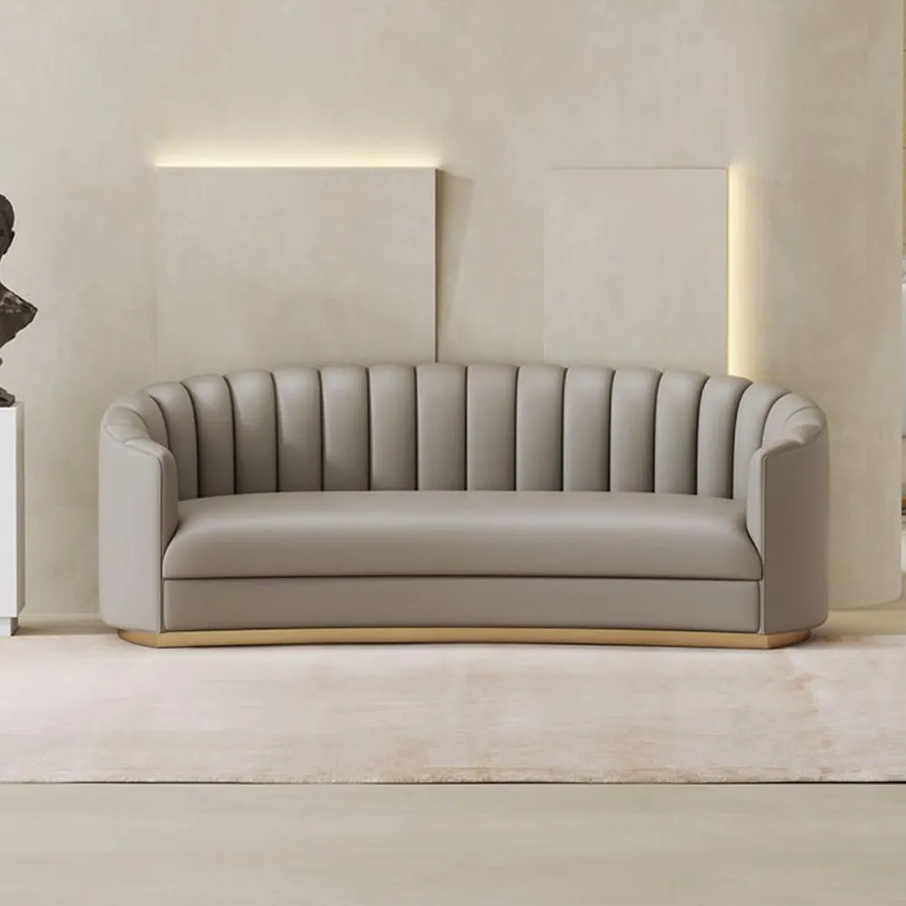 Desain Modern Italia Oranye Beludru Abu-abu Kulit Sofa Sofa Kursi Empuk Tunggal 2 3 Kursi Sofa dan Meja Kopi Villa Furniture