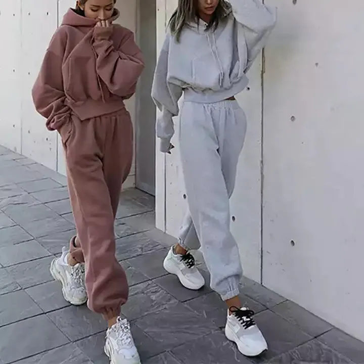 Abbigliamento da donna autunno 2023 jogger maglioni da palestra set personalizzato 2 pezzi da donna in cotone biologico oversize top top set felpa con cappuccio e jogging