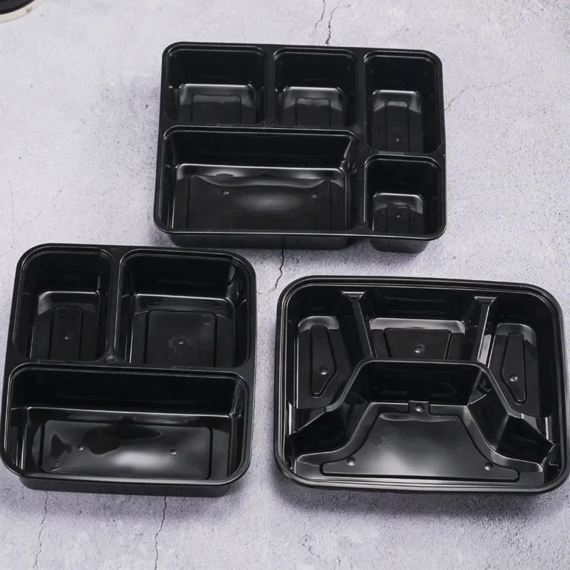 Hình chữ nhật bữa ăn màu đen lò vi ba để đi Takeaway dùng một lần 1 2 3 4 5 6 ngăn nhựa đưa ra hộp nhanh chóng Hộp đựng thức ăn
