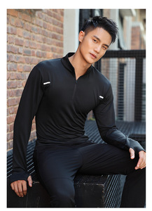 Uzun kollu spor gömlek erkekler için yansıtıcı işareti ile polyester çabuk kuruyan özel logo koşu tişörtü yarım fermuar spor T-shirt