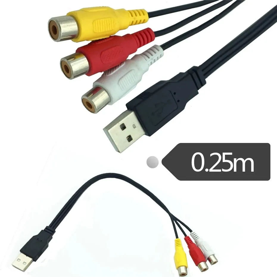 USB Male Plug Ke 3 RCA Female Adapter Audio Converter Video AV A/V Kabel USB Ke RCA Kabel untuk HDTV TV Televisi Kabel Kawat