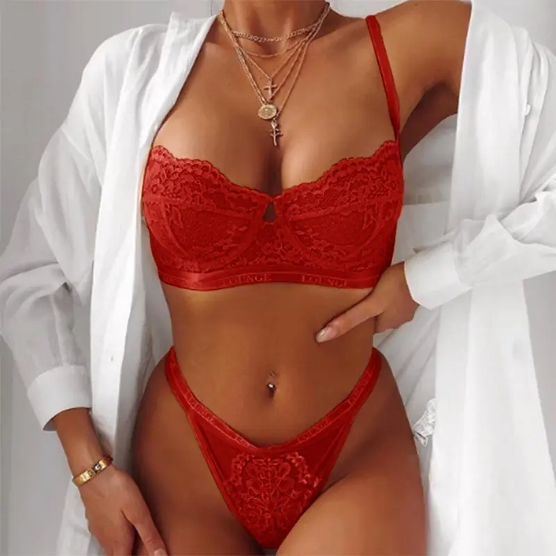 Loozyup — ensemble sexy en dentelle avec jarretelles, lingerie pour femme, sous-vêtements classique, transparent, 2 pièces