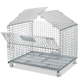 Contenedor de jaula de almacenamiento de palés apilable galvanizado de rejilla metálica de malla de alambre industrial - Product Image 2