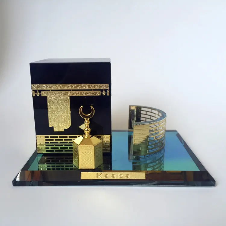 Kaaba Makkah-ornamento de cristal dorado para el hogar, MH-G0429 de regalo Islámico