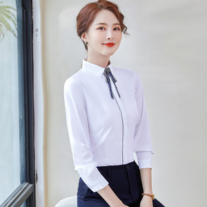 纯白色衬衫竹制优雅长袖衬衫修身办公女士工作服女士衬衫正式衬衫