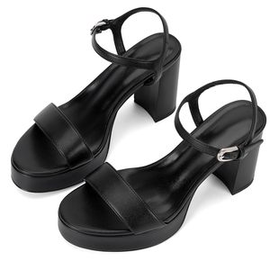 流行女式厚底方跟塔龙方形露趾踝带高跟鞋女士凉鞋 - Product Image 4