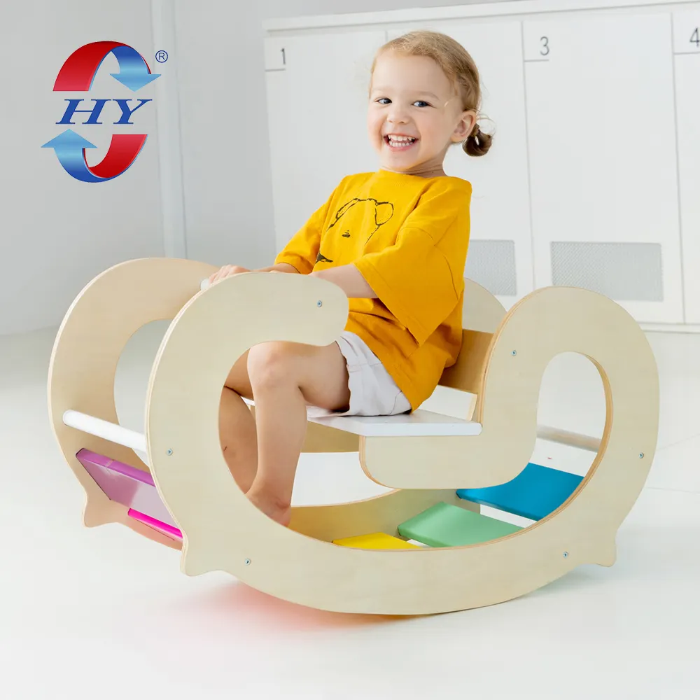 Wooden Children Furniture Sets Baby Montessori Furniture Toys Rainbow Rocking Climbing Kids Wood Rainbow Arch Rocking Chair