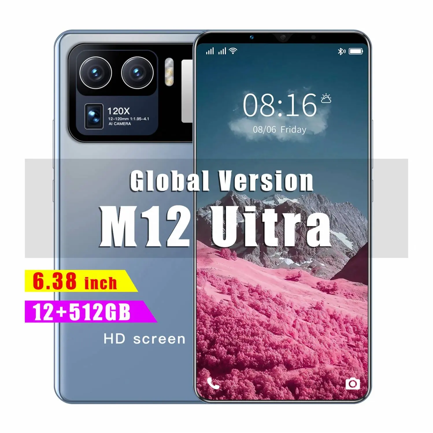 Smartphone M12 U1tra 6.38 Polegadas 5g vivo, smartphone de alta qualidade, smartphone chinês, preço