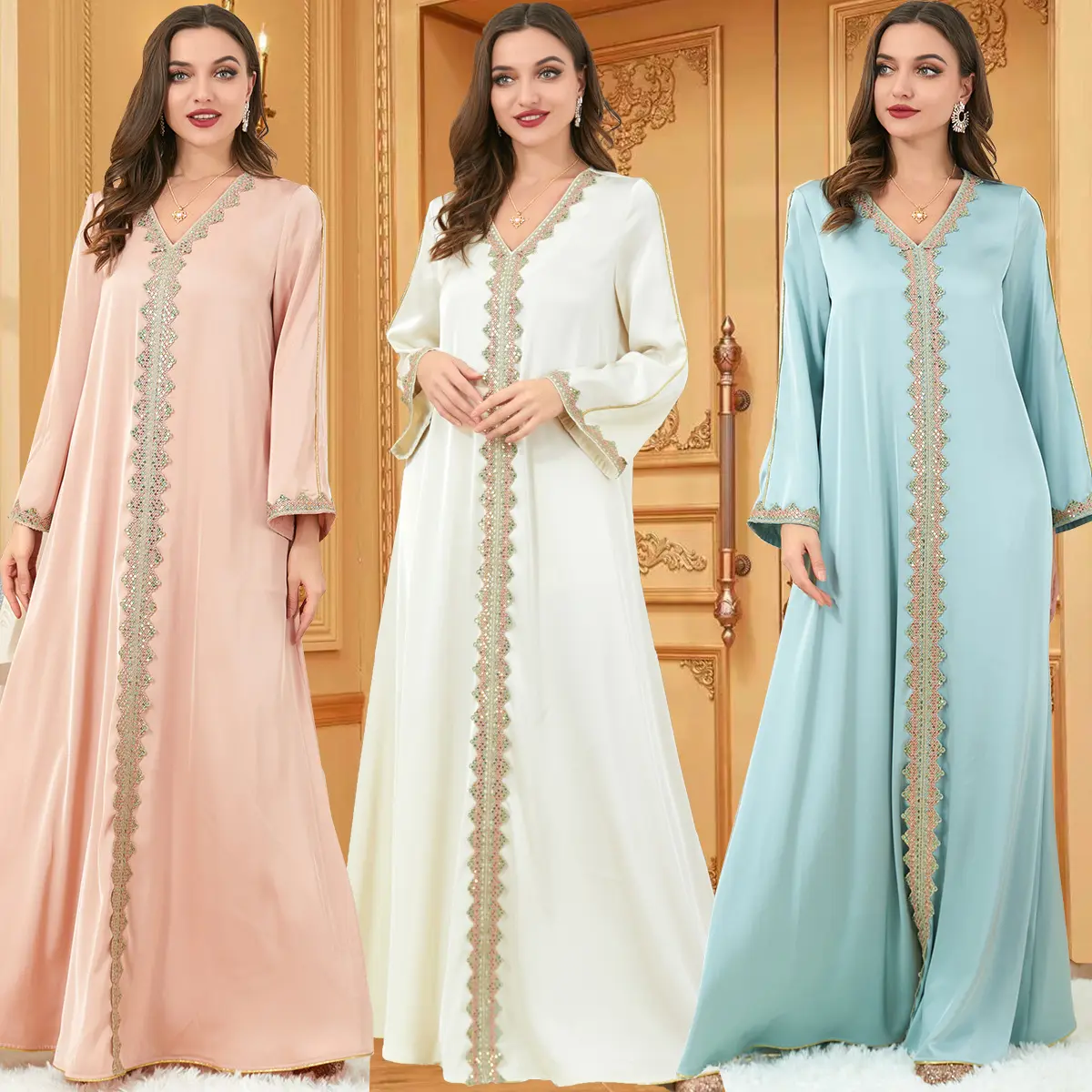 2023 Baru Vintage Etnis Padat Kaftan Abaya Gaun Wanita Timur Tengah Arab Oman Maroko Kaftan Dubai Pakaian Muslim Abaya Islami
