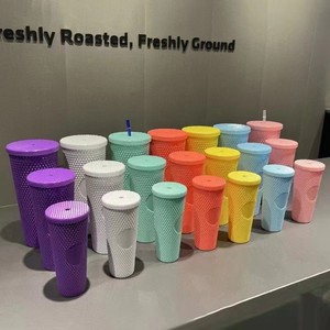 24 OZマットブラックピンクレッドマルチカラースターバックスドリアンストローウォータータンブラーカップ、蓋とストロー付き - Product Image 2