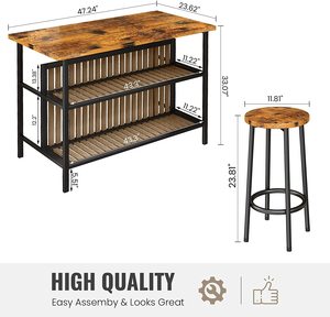 木制柜台高度餐桌，带储物空间-厨房岛，带座位，作为吧台套装 - Product Image 5