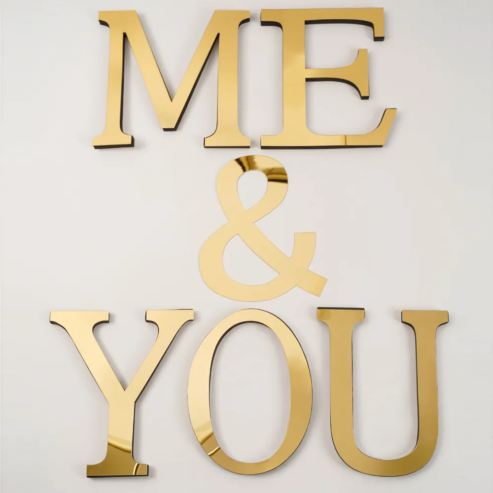 Autocollants muraux de lettres anglaises en acrylique 3D or argent 20cm de grande taille, autocollants muraux décoratifs pour la maison, signe de l'alphabet