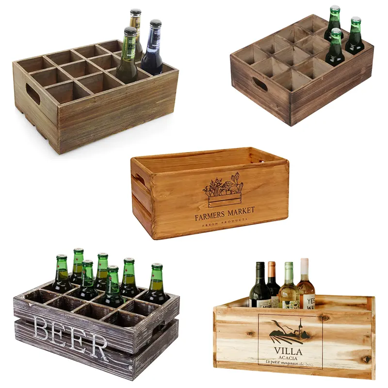 Caisses à vin en bois de style pastoral rétro bon marché personnalisées à vendre 6 bouteilles ou 12 bouteilles boîte à vin en bois