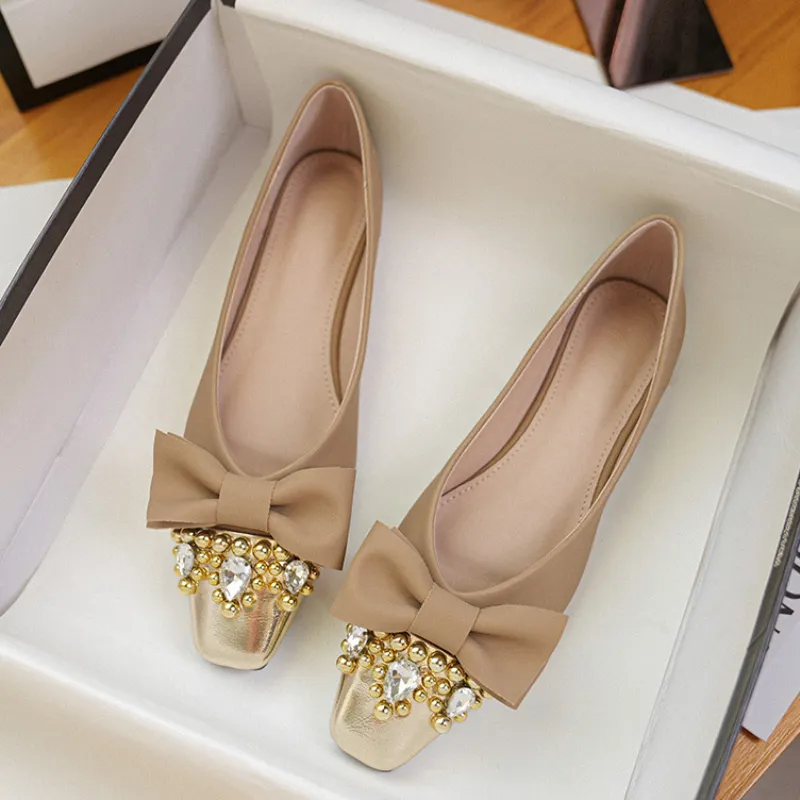 Sandales plates à bout fermé et pointu pour femme, chaussures d'extérieur décontractées en diamant