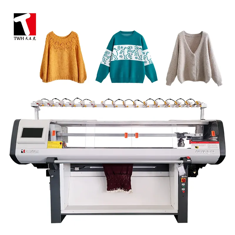 Precio de fábrica usado computarizado automático nuevo alto nivel 52 pulgadas simple doble sistema plano suéter máquina de tejer