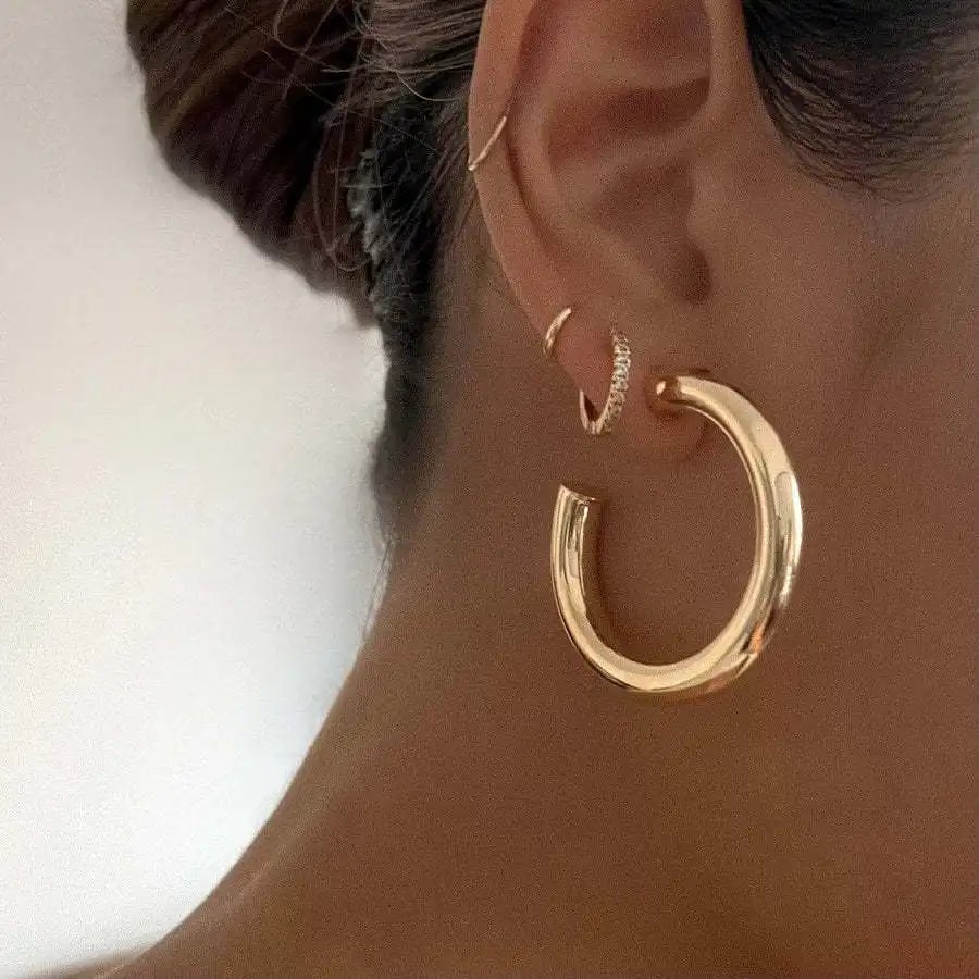 Declaração Oco PVD 18K Banhado A Ouro Aço Inoxidável Big Small Tube Hoop Stud Earrings Mulheres Não Tarnish Free Waterproof Jewelry