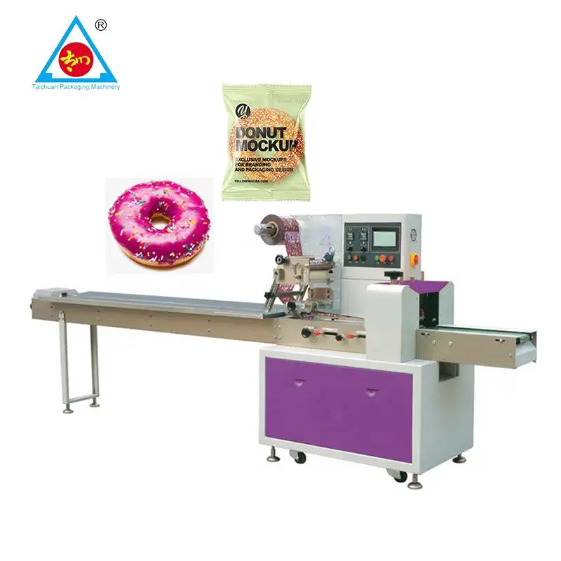 Máquina automática de embalaje de flujo de pastelería de pan de panadería Tortilla Donut máquina de embalaje taza pastel tostado pan almohada máquina de embalaje