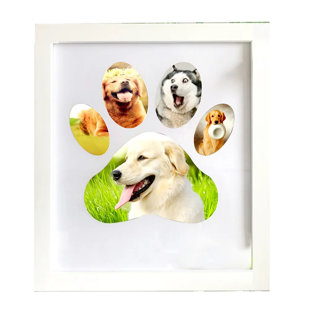 Marco de fotos de madera blanca para niños, nuevo diseño, 8x10, con 5 aberturas, estampado de pata de perro